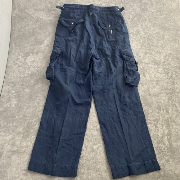Polo Ralph Lauren Pants Mens 33x32” Blue Military Cargo Silk Linen Paratrooper - Picture 12 of 14